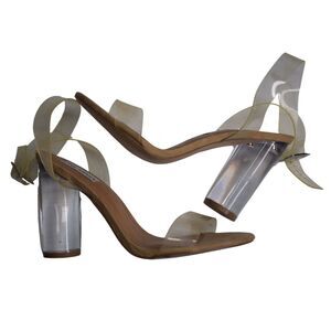 Steve Madden Clear High Heel Sandals Clear Strap Dress Up Chunky Size 9.5